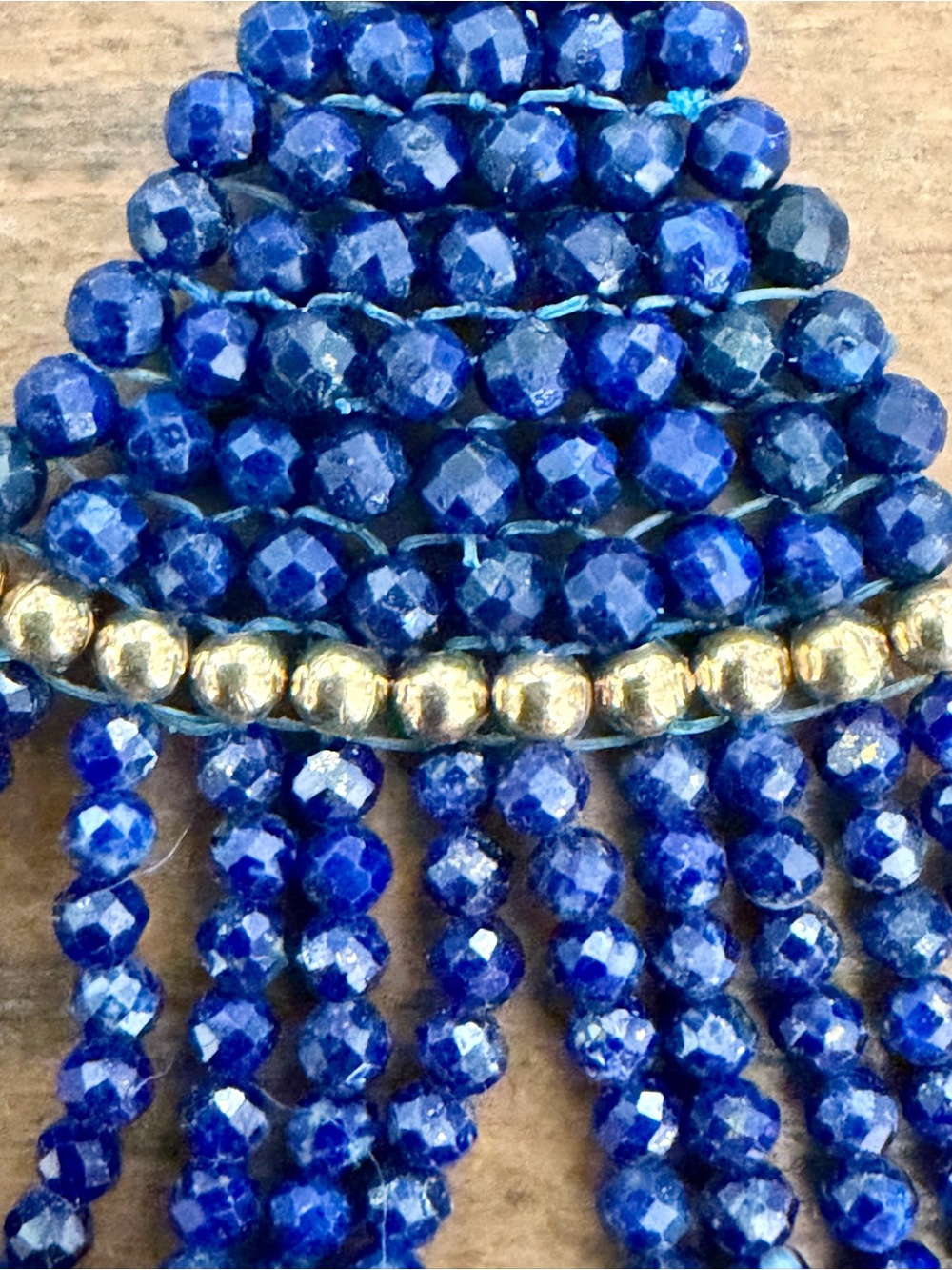 HSN JTV SJ STERLING GOLD GENUINE LAPIS BEADED STATEMENT FRINGE EARRINGS